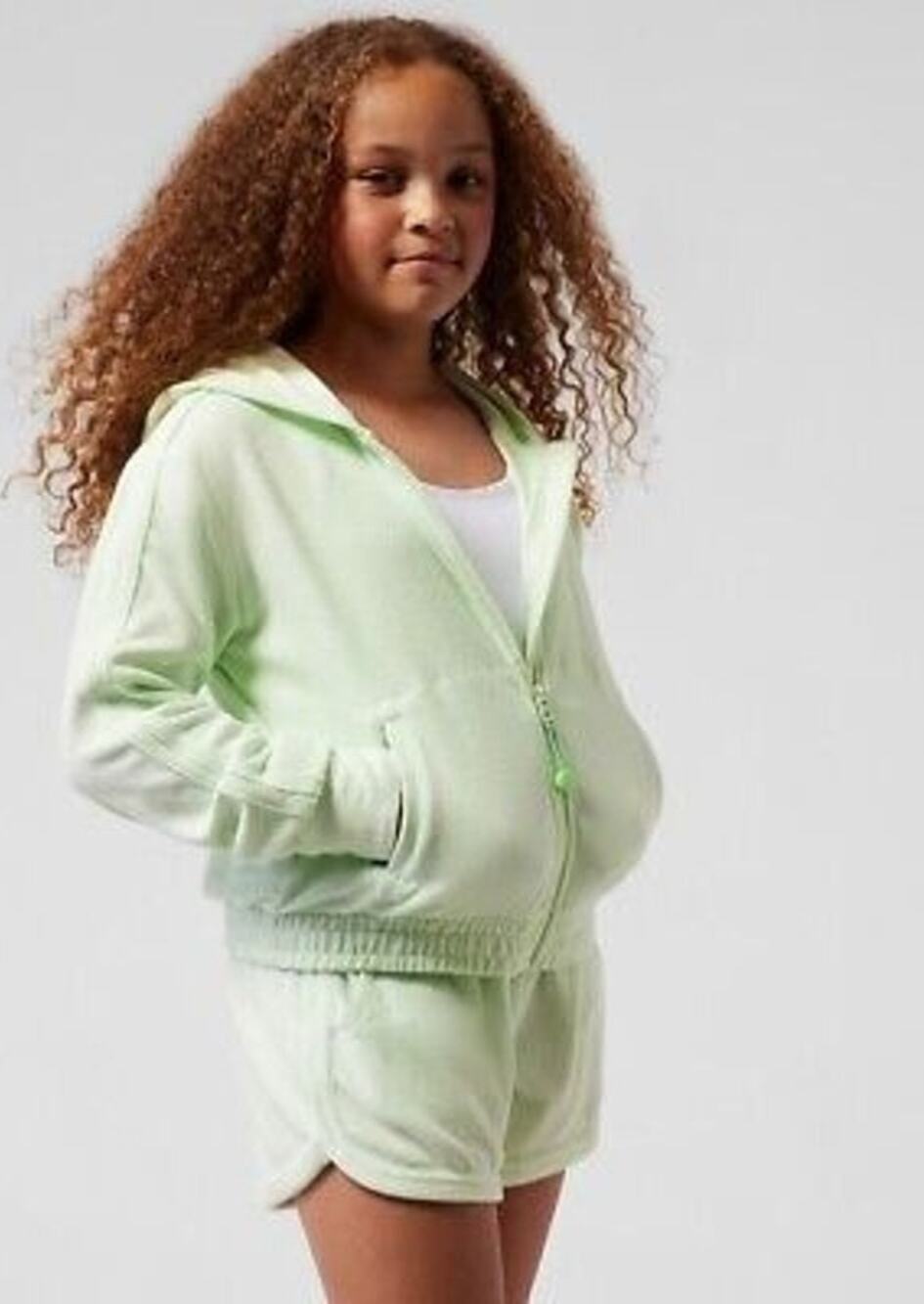 Athleta Girls Sand & Surf Full Zip Terry Cloth Green Hoodie Jacket Size 8-10